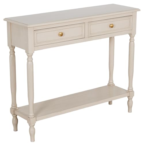 DRW Konsolentisch für den Eingangsbereich mit 2 Schubladen aus Holz in Beige, 90 x 28 x 75 cm, Brige, Medidas: 90x28x75cm von DRW