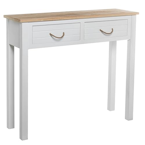 DRW Konsolentisch für den Eingangsbereich mit 2 Schubladen aus MDF und Deckel in Weiß und Natur, 90 x 28 x 81 cm DRW Konsolentisch für den Eingangsbereich mit 2 Schubladen aus MDF und Deckel in Weiß und Natur, 90 x 28 x 81 cm von DRW