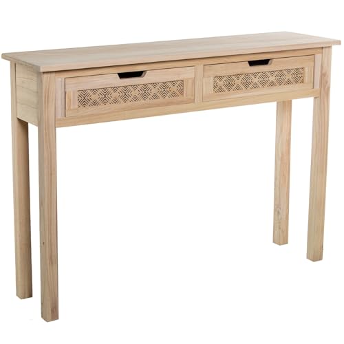 DRW Konsolentisch für den Eingangsbereich mit 2 Schubladen aus natürlichem MDF-Holz, 110 x 30 x 81 cm von DRW