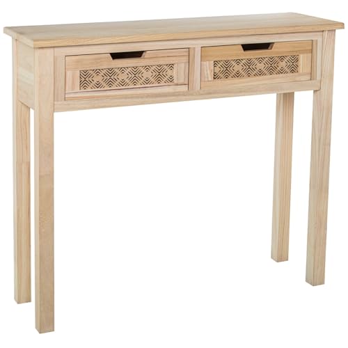 DRW Konsolentisch für den Eingangsbereich mit 2 Schubladen aus natürlichem MDF-Holz, 90 x 28 x 80 cm von DRW