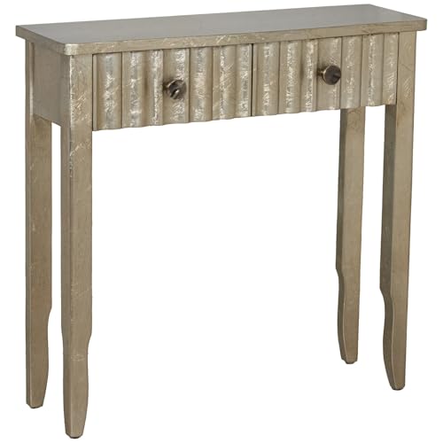 DRW Konsolentisch mit 2 Schubladen aus Holz in Champagner, 80 x 25 x 78 cm von DRW