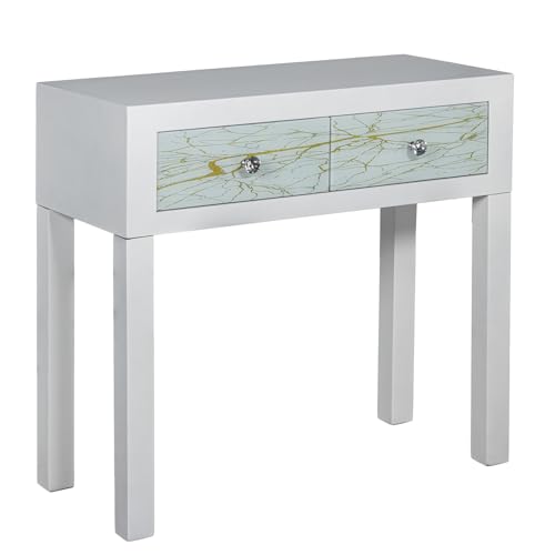 DRW Konsolentisch mit 2 Schubladen aus lackiertem Holz in Weiß und Gold, 80 x 35 x 77 cm DRW Konsolentisch mit 2 Schubladen aus lackiertem Holz in Weiß und Gold, 80 x 35 x 77 cm von DRW