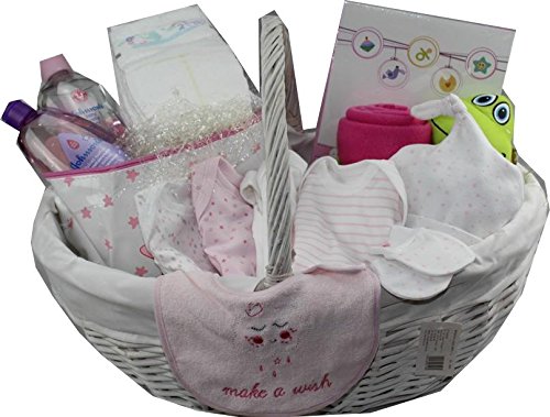 DRW - Korb - Geschenkkorb für Neugeborenes Mädchen mit Kleidung, Bad-Set und Fotoalbum von DRW
