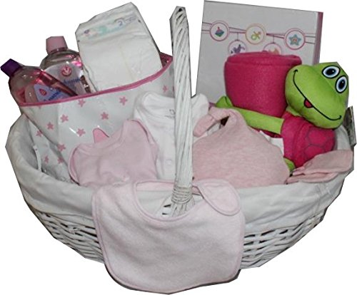DRW - Korb - Geschenkkorb für Neugeborenes Mädchen mit Kleidung, Bad-Set und Fotoalbum von DRW