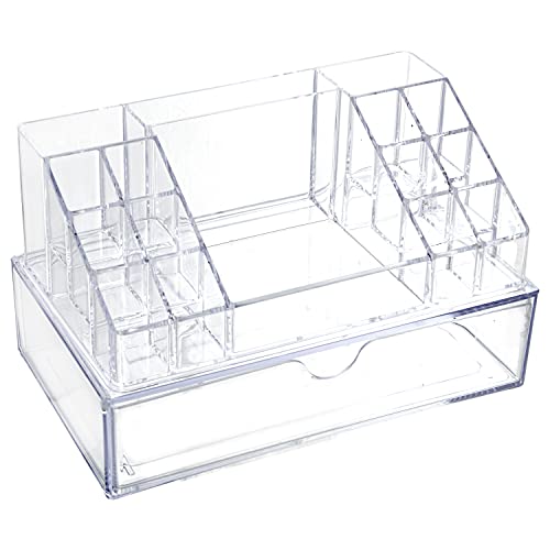 DRW Kosmetik-Organizer mit Schublade, Organizer für Bad oder Schminktisch, transparent, 23 x 12,5 x 14 cm von DRW