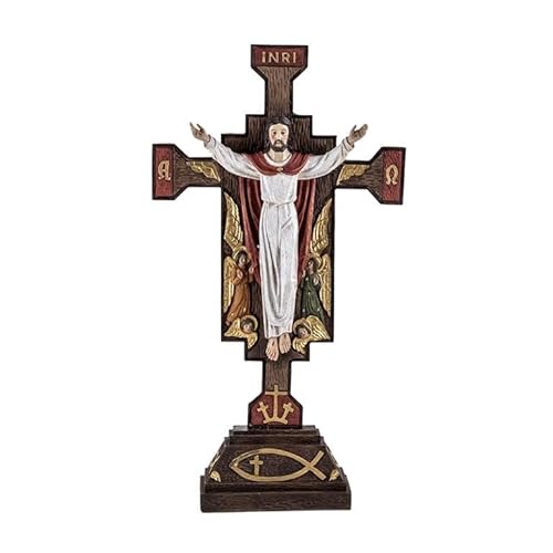 DRW Kruzifix Christi mit offenen Armen aus handbemaltem Kunstharz, 33 cm von DRW