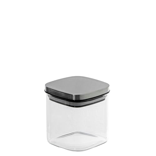 DRW Küchendose 1300 ml aus Borosilika-Glas mit Edelstahldeckel und transparent, 10 x 10 x 11 cm von DRW