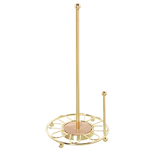 DRW Küchenrollenhalter aus Metall und Holz in Gold, 15 x 32 cm von DRW