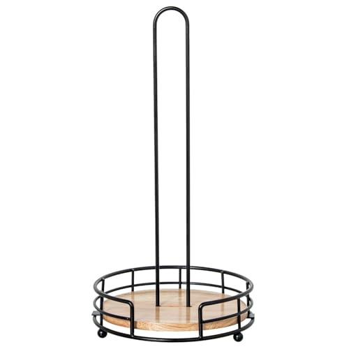 DRW Küchenrollenhalter aus Metall und Holz in Schwarz, 17 x 17 x 31 cm von DRW