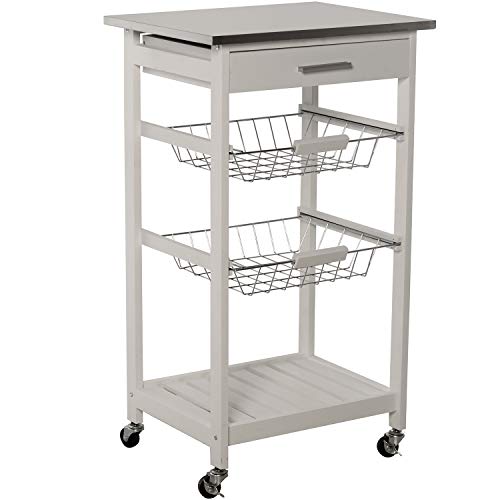 DRW Küchenwagen mit 1 Schublade und 2 Körben + Ablage aus Holz: Kiefer und MDF mit Deckel aus Edelstahl Farbe Weiß 47 x 37 x 81,5 cm DRW Küchenwagen mit 1 Schublade und 2 Körben + Ablage aus Holz: Kiefer und MDF mit Deckel aus Edelstahl Farbe Weiß 47 x 37 x 81,5 cm von DRW