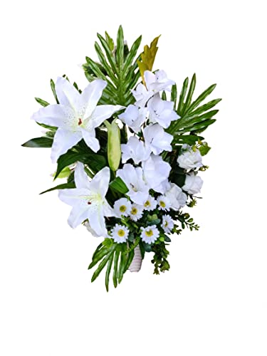 DRW Künstliche Blumenvase, Friedhof, Heiligen, Jubiläen, Weiß, direkt in die Aussparung 70 cm Höhe x 46 cm Breite x 20 cm Tiefe von DRW