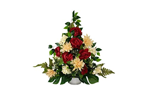 DRW Kunstblumenzentrum für Friedhof Kirchen Hochzeiten Blumenzentrum für die Heiligen Rot Orange und Beige 75x55 cm von DRW