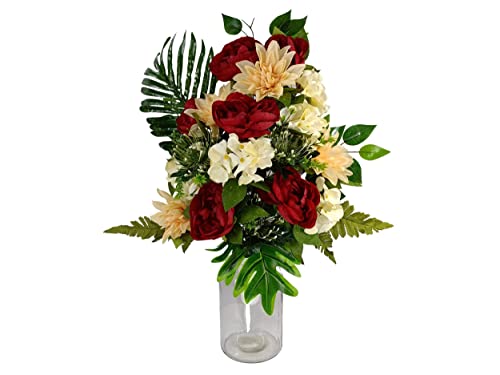 DRW Künstliche Blumenzentrum für Friedhof, Kirchen, Hochzeit, Blumenzentrum für die Heiligen, Rot, Orange und Beige (Vase 65 x 40 cm) von DRW