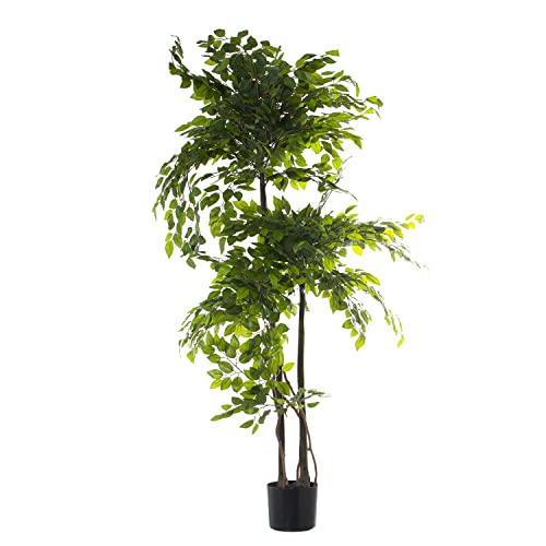 DRW Künstliche Pflanze aus PU-Ficus in Grün, 160 x 25 x 25 cm von DRW