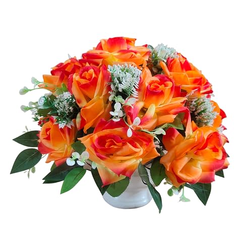 DRW Kunstblumenzentrum Friedhof, Heilige, Kirchen, Jahrestage, Zeremonien, runde Hochzeit mit orangen Rosen, 37 x 50 cm von DRW