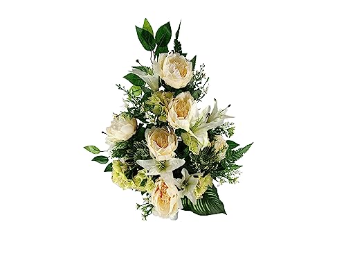 DRW Kunstblumenzentrum für Friedhof Kirchen Hochzeiten Blumenzentrum für Heilige Beige 65 x 40 cm Vase zum Einführen in Vasen Nische oder Grab liliums und Pfingstrosen von DRW