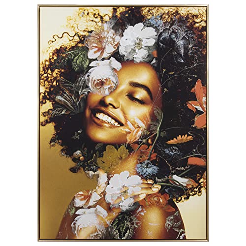 DRW Leinwandbild, rechteckig, bedruckt mit Damen und Blumen, Goldrahmen, 100 x 4 x 140 cm von DRW