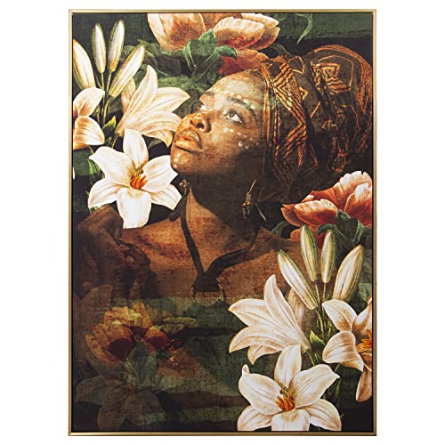 DRW Leinwandbild, rechteckig, bedruckt mit Damen und Blumen, Goldrahmen, 100 x 4 x 140 cm von DRW