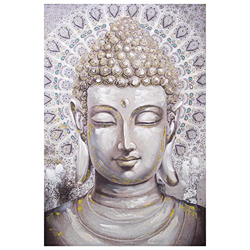 DRW Leinwandbild aus rechteckigem Holz mit einem mehrfarbigen Buddha, 80 x 3 x 120 cm von DRW