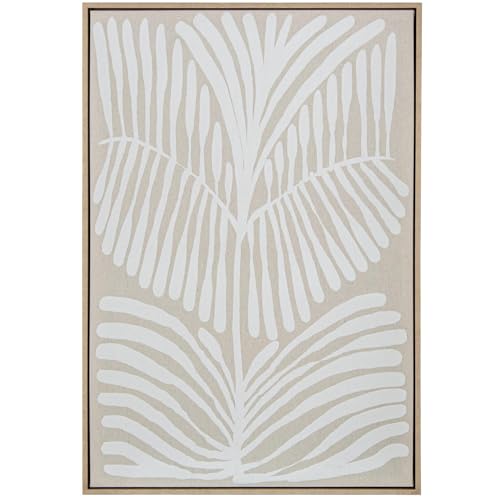 DRW Leinwandbild mit Holzrahmen mit Blättern in Beige, Weiß und Natur, 120 x 2 x 175 cm von DRW
