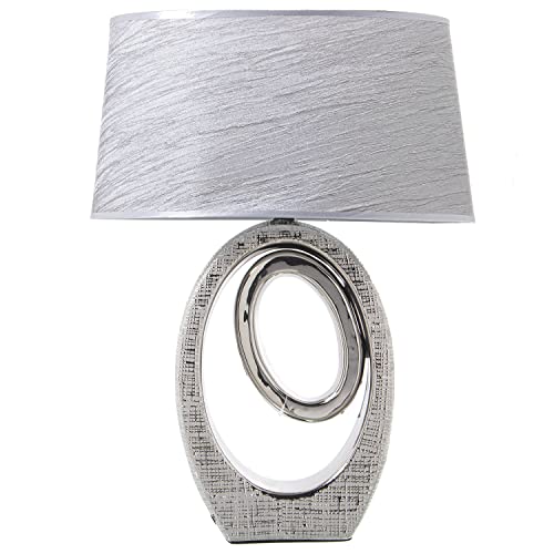 DRW Moderne Tischlampe aus Keramik mit silberfarbenem Lampenschirm, 38 x 24 x 57 cm, Basis 22 x 8 x 32 cm DRW Moderne Tischlampe aus Keramik mit silberfarbenem Lampenschirm, 38 x 24 x 57 cm, Basis 22 x 8 x 32 cm von DRW