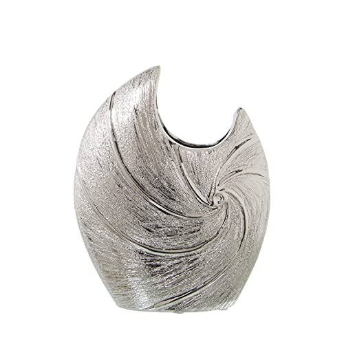 DRW Moderne Tischvase aus Keramik in Silber, 18 x 8 x 22 cm von DRW