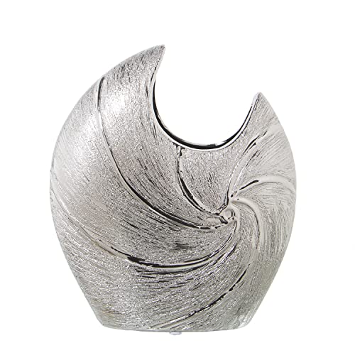 DRW Moderne Tischvase aus Keramik in Silber, 22 x 9 x 25 cm von DRW