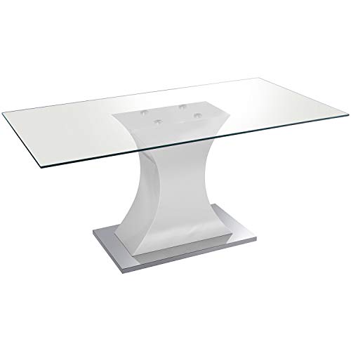DRW Moderner Esstisch, Glas, Holz und Stahl, Weiß, 160 x 90 x 75 cm von DRW