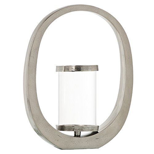 DRW Moderner Teelichthalter aus Aluminium mit Glas in Silber und Transparent, 38 x 14 x 46 cm von DRW