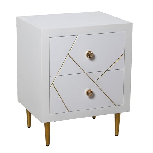 DRW Nachttisch aus Holz mit Zwei Schubladen in Weiß und Gold, 50 x 40 x 63 cm, Mehrfarbig, estandar von DRW
