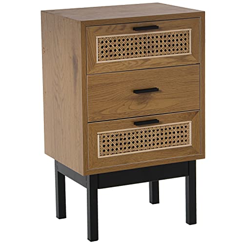 DRW Nachttisch mit 3 Schubladen aus MDF, Weide und Metall in Natur und Schwarz, 40 x 30 x 65 cm, bunt, estandar DRW Nachttisch mit 3 Schubladen aus MDF, Weide und Metall in Natur und Schwarz, 40 x 30 x 65 cm, bunt, estandar von DRW