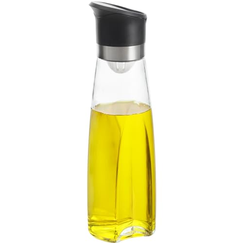 DRW Ölflasche aus Glas, 500 ml, mit PP-Spender, 6 x 7 x 25 cm, Transparent und Schwarz, 6x7x25 cm von DRW