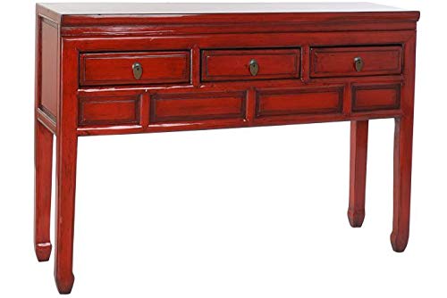 DRW Orientalische Konsole mit 3 Schubladen von Olmo in Rot 128 x 30 x 88 cm, Holz, 128x30x88cm von DRW