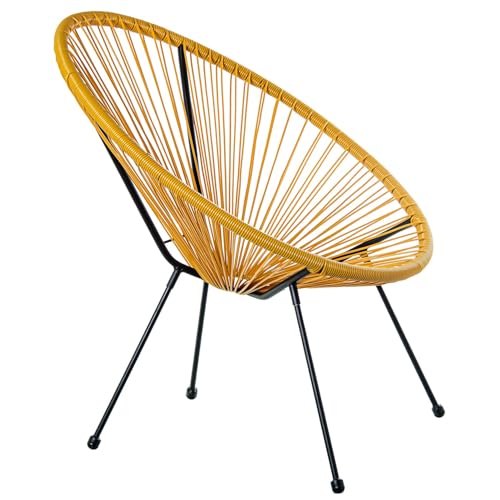 DRW Outdoorsessel aus Stahl und synthetischem Rattan PE in Senf, 80 x 71 x 83 cm von DRW