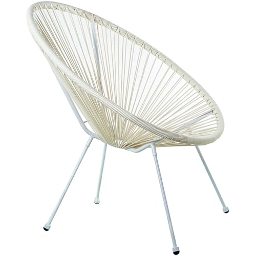 DRW Outdoorsessel aus Stahl und synthetischem Rattan PE in Weiß, 80 x 71 x 83 cm von DRW