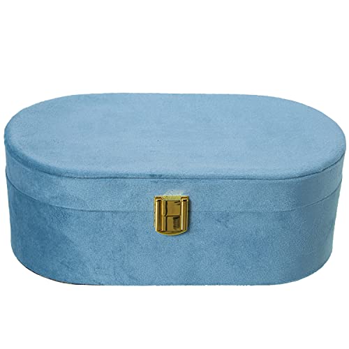 DRW Ovale Schmuckschatulle mit Spiegel aus Samt in Blau, 10 x 13 x 26 cm DRW Ovale Schmuckschatulle mit Spiegel aus Samt in Blau, 10 x 13 x 26 cm von DRW