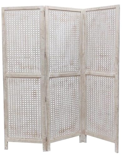 DRW Paravent Griff MDF 150 x 2 x 180 Decape Weiß von DRW
