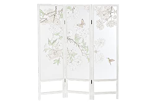 DRW Paravent Nylon Holz 150 x 2 x 180 cm Blumen weiß von DRW