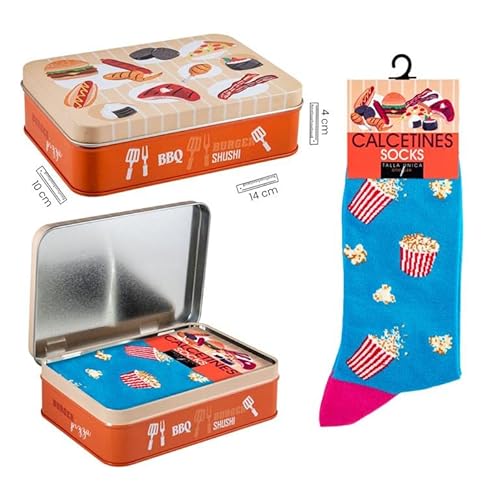 DRW Popcornsocken Türkis in Metallbox Einheitsgröße, bunt, estandar von DRW