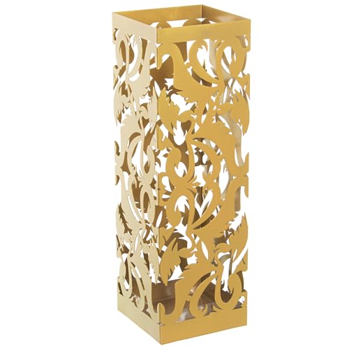 DRW Quadratischer Regenschirm, Metall, durchbrochen, vergoldet, 15,5 x 15,5 x 49 cm, Gold, 5x15,5x49cm von DRW