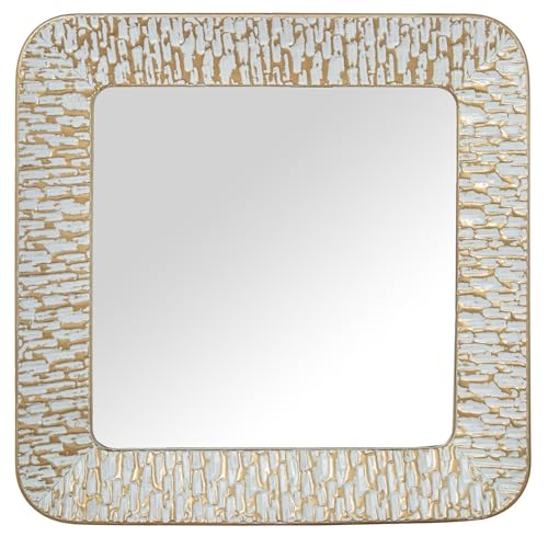 DRW Quadratischer Wandspiegel aus vergoldetem und weißem Metall, 80 x 6 x 80 cm von DRW