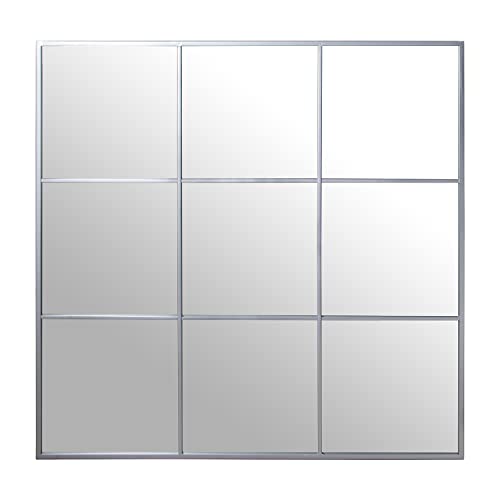 DRW Quadratischer Wandspiegel mit Fenster, aus versilbertem Metall, 120 x 2 x 120 cm von DRW