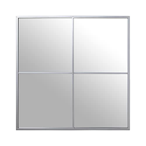 DRW Quadratischer Wandspiegel mit Fenster, aus versilbertem Metall, 80 x 2 x 80 cm von DRW
