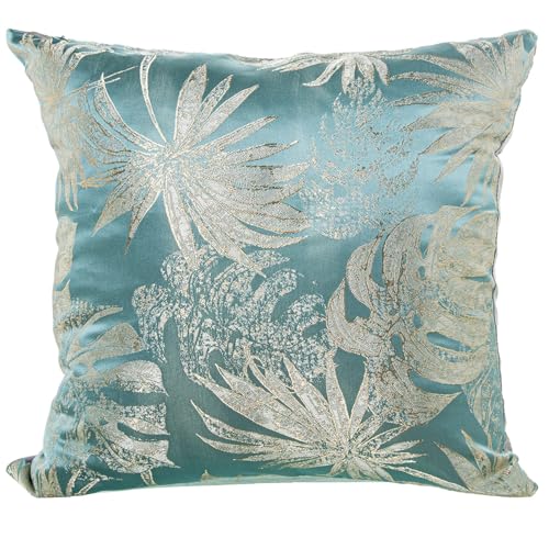 DRW Quadratisches Kissen aus Polyester mit Reißverschluss und Blättern in Blau, 45 x 10 x 45 cm DRW Quadratisches Kissen aus Polyester mit Reißverschluss und Blättern in Blau, 45 x 10 x 45 cm von DRW