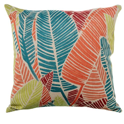 DRW Quadratisches Kissen aus Polyester und Baumwolle mit Reißverschluss und Blättern in Blau und Orange, 45 x 10 x 45 cm DRW Quadratisches Kissen aus Polyester und Baumwolle mit Reißverschluss und Blättern in Blau und Orange, 45 x 10 x 45 cm von DRW