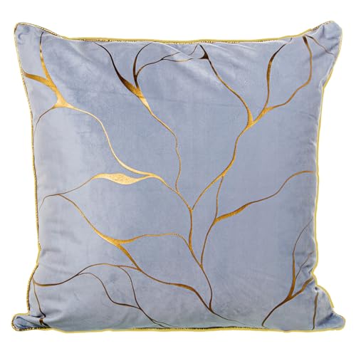 DRW Quadratisches Kissen aus Samt Polyester mit Reißverschluss in Grau und Gold, 45 x 10 x 45 cm von DRW