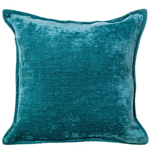 DRW Quadratisches Kissen aus Samt Polyester mit Reißverschluss in Petrolblau, 45 x 10 x 45 cm von DRW