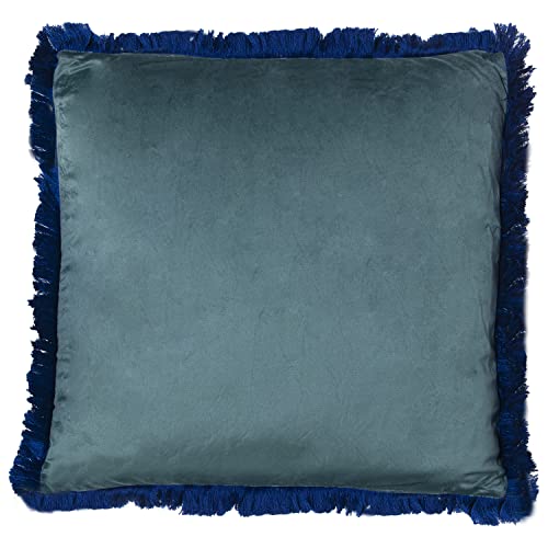 DRW Quadratisches doppelseitiges Kissen aus Samt mit Reißverschluss in Blau und Fransen in Blau, 45 x 45 cm DRW Quadratisches doppelseitiges Kissen aus Samt mit Reißverschluss in Blau und Fransen in Blau, 45 x 45 cm von DRW