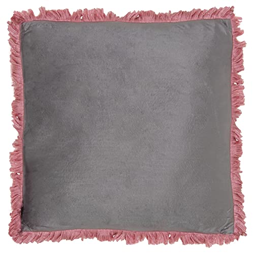 DRW Quadratisches doppelseitiges Kissen aus Samt mit Reißverschluss in Grau mit Fransen in Rosa, 45 x 45 cm DRW Quadratisches doppelseitiges Kissen aus Samt mit Reißverschluss in Grau mit Fransen in Rosa, 45 x 45 cm von DRW