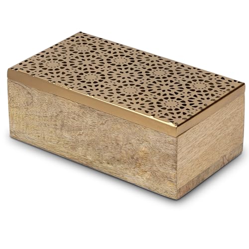 DRW Rechteckige Box aus Holz und Metall, vergoldet, 21 x 12 x 7 cm von DRW